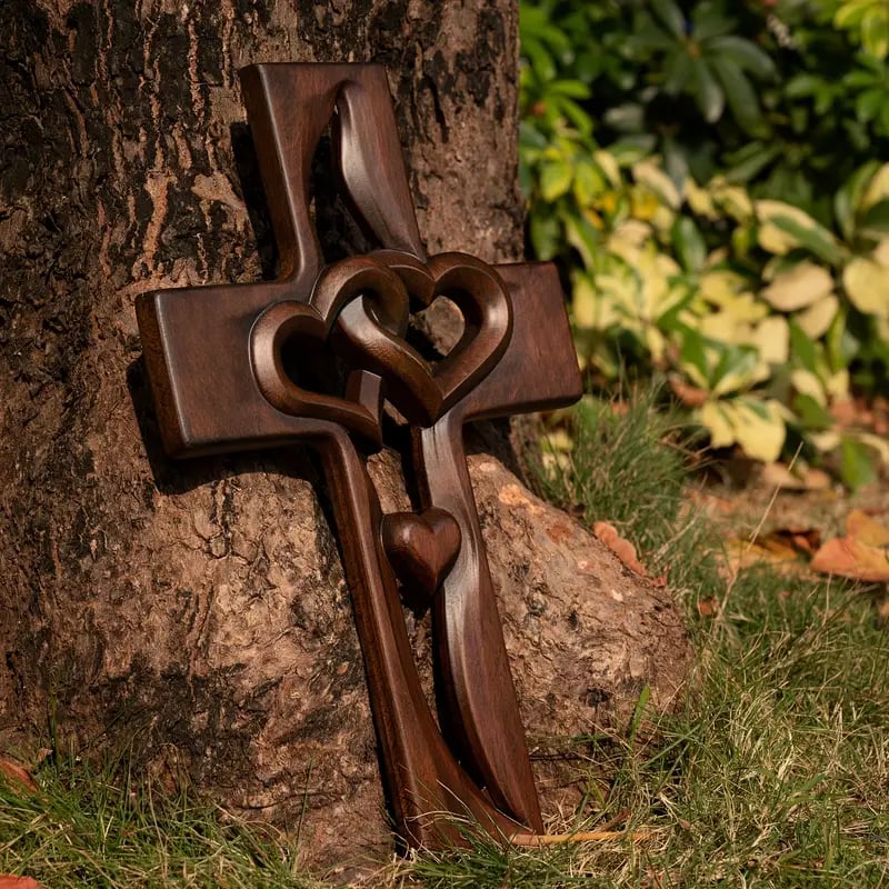 🔥Last Day Special Sale 60% OFF-❤️Intertwined Hearts Wooden Cross