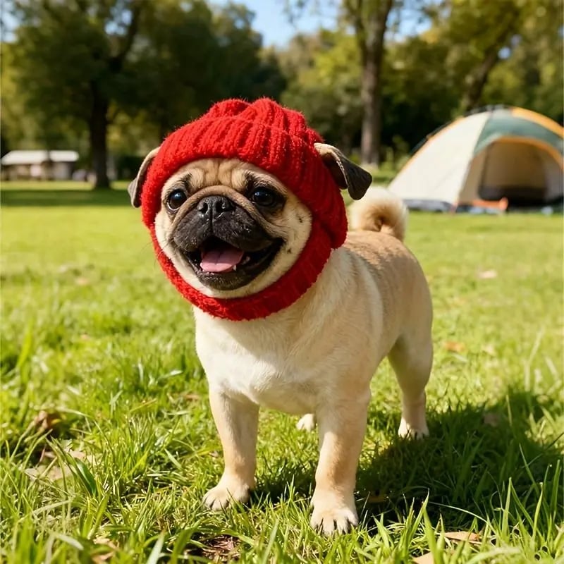🔥Last Day: BUY 2 GET 1 FREE - 🐾Red Wool Knit Dog Beanie with Ear Flaps – Warm Winter Hat